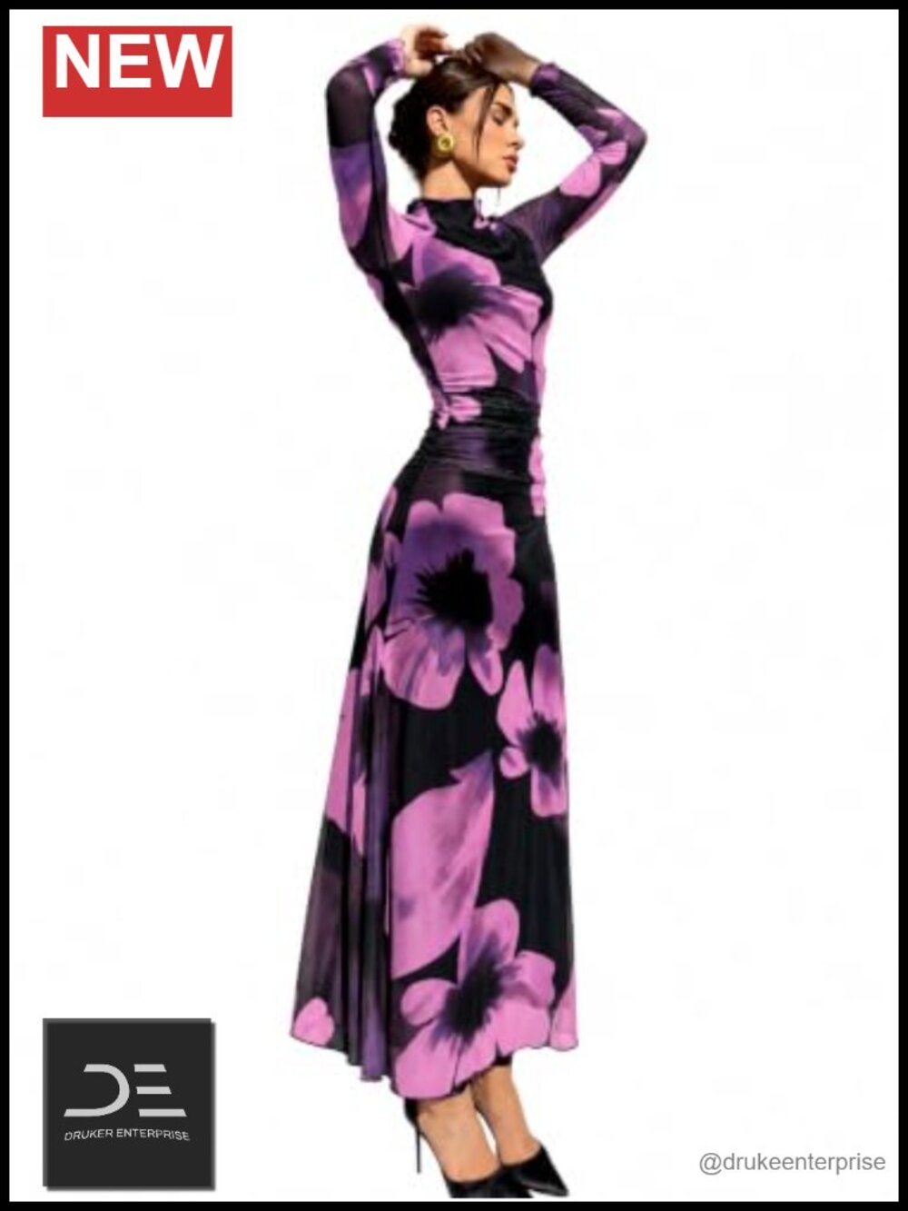 Long Sleeve Floral Mesh Slim Fit Maxi Dress Wedding Guest Cocktail Formal